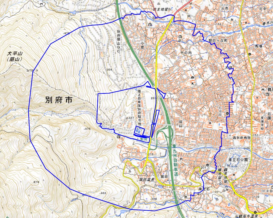 別府駐屯地の周囲の区域図